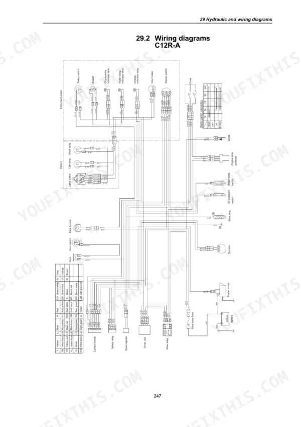 Wiring diagram for C12R-A showing electrical components and connections.