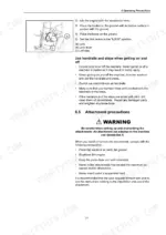 Operating precautions, lock lever diagram, and attachment safety guide.