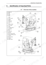 Yanmar SV15 Machine component identification diagram and parts list.