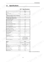 Specifications table showing operating mass, performance, hydraulic, and engine data.