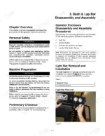 asv-rc-85-rubber-track-loader-service-manual-asvsp004-procedures-18-1.webp ASV RC-85 service manual page for dash and lap bar disassembly, light bar removal procedures, and safety precautions.