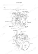 Yanmar ViO12-2A engine exploded view showing fuel pump, alternator, cooling fan, and major engine components.
