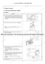Yanmar ViO12-2A engine removal preparation procedure, including battery, seat, and hydraulic oil drainage diagrams.