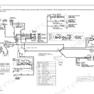 Yanmar 3TNV82A-4TNV106T electrical wiring diagram showing key switch, starter motor, solenoid, and color code table.