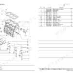 Yanmar 3TNV76-CPE cylinder block exploded view diagram and parts list with main bearings and head bolts.