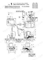 ba9e2aa4-b-parts-list-8 Yanmar YB401W, YB401W-2 diagram showing cabin label locations, serial number stamping points, and decal placement.