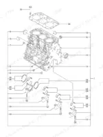 bb198701-b-exploded-view-3 Yanmar 3TNV88-XBV exploded view of cylinder block, main bearings, and head gasket assembly components.
