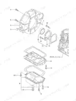 bb198701-b-exploded-view-7 Yanmar 3TNV88-XBV exploded view of flywheel housing, oil pan, and rear oil seal retainer assembly components.