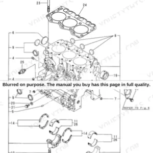Yanmar 3TNE68-ENBAC exploded view diagram of the cylinder block, main bearings, and head gasket.