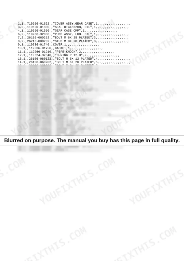 Yanmar 3TNE68-ENBAC parts list for gear case, oil pump, and cover components with part numbers.