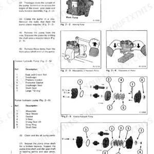 Bobcat 310, 313 hydraulic pump disassembly procedures, Cessna and Parker pump exploded view diagrams and parts lists.