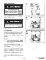 bobcat-440-443-443b-skid-steer-loader-service-manual-6566694-procedures-15.webp Bobcat 440, 443, 443B service manual page showing engine service warnings and air cleaner maintenance procedures.