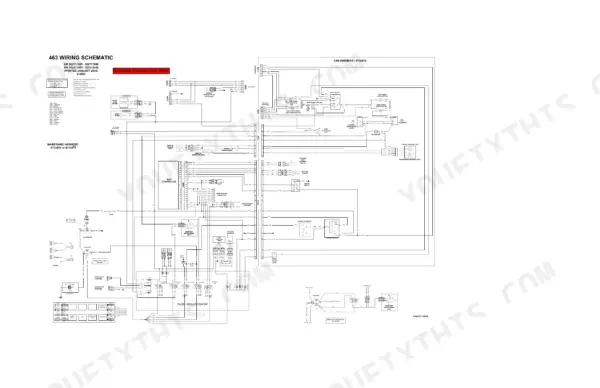 Bobcat 463 wiring schematic showing cab harness, mainframe harness, BICS controller, and fuse relay center connections.