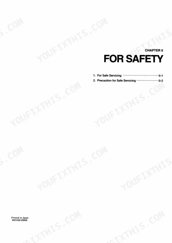 Yanmar 3JH3(B)(C)E(A), 4JH3(B)(C)E, 4JH3CE1 Chapter 0 For Safety table of contents page.