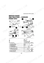 Case 1290, 1390 maintenance service chart for Carraro 4WD front axle with lubrication and oil change diagrams.