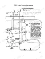Case 210, 225, 230, 275, 375 D-206 engine throttle, stop, and run control linkage adjustment procedures and diagram.
