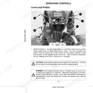 Case IH 2120–2150 Pro series operator manual page showing tractor brake pedals and operating controls diagram.