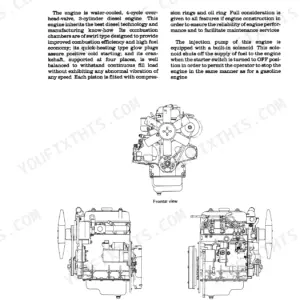 Case 245, 255, 245-4WD, 255-4WD engine description with frontal, left, and right side view diagrams.