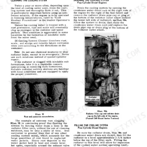 Case 340, 460, 560, 660, Farmall 340 Diesel Tractors: Cooling system cleaning, draining, and filling procedures with engine diagrams.