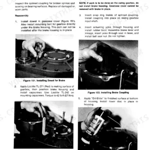 Case 40 Crawler Series D swing gearbox reassembly procedures, showing dowel, brake housing, coupling, and Dri-Slide application.