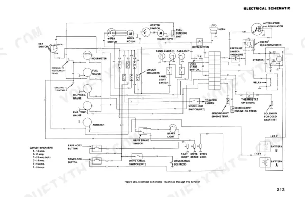 Case 40 Crawler Series D electrical schematic showing gauges, switches, circuit breakers, and battery wiring.