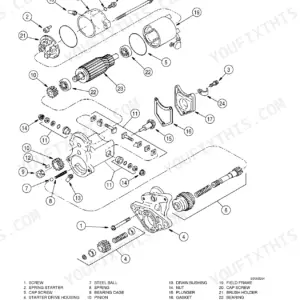 Case 410, 420, 420CT starter and starter solenoid exploded view diagram with numbered component parts list.