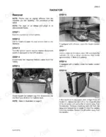 case-410-420-420ct-skid-steer-compact-track-loader-service-manual-87364090-na-procedures-35.webp Case 410, 420, 420CT radiator removal procedure steps with photos of coolant valve, radiator cap, and oil cooler latch.
