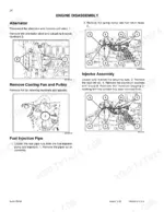Case 422/M2, 422T/M2 engine disassembly procedures for alternator, cooling fan, fuel pipes, and injector assembly.