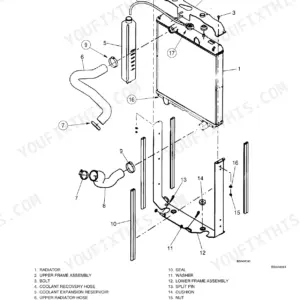 Case 410–465 Skid Steer radiator mounting exploded view