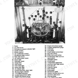 Case 4386, 4586, 4786 cab interior instrument panel and controls diagram with numbered component identification list.