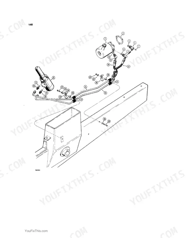Case 480C exploded view diagram of hydraulic pump, lines, and mounting hardware components.