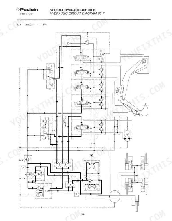 Case 60P, 60CL, 75P, 75CL, 90P, 90CK, 90CL, 115P, 115CL, 160CK, 220CL, 220CK, 300CK, 400CK, 600CK, 1000CK hydraulic circuit diagram 60P