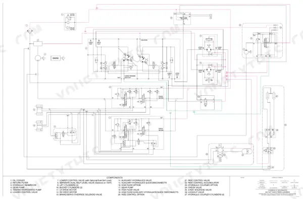 Case 60XT, 70XT SKID STEER, 60 hydraulic schematic diagram showing pumps, valves, drive motors, and component list.