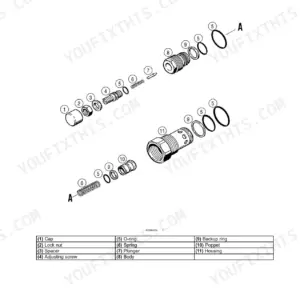 Case 650K, 750K, 850K Series: Exploded view diagram of hydraulic relief valve components with parts list table.