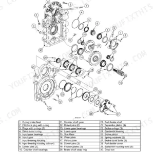 Case 650K, 750K, 850K TIER II final drive exploded view diagram with numbered component parts list table.