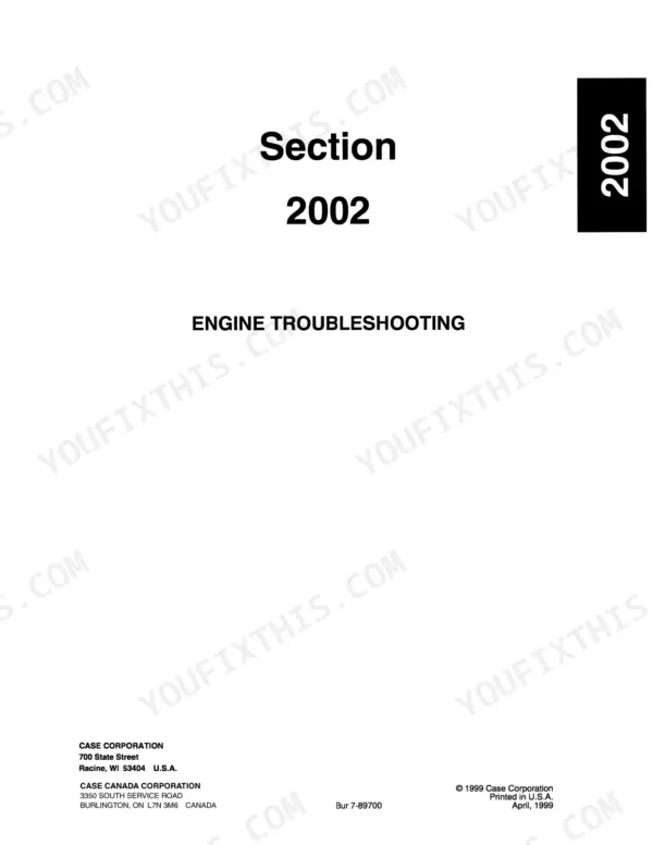 Case 686G, 686G XR, 686GXR service manual section 2002, engine troubleshooting cover page.
