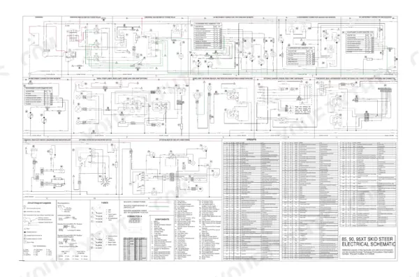 Case 85XT, 90XT, 95XT electrical schematic wiring diagram showing connectors, fuses, and circuit wire list.