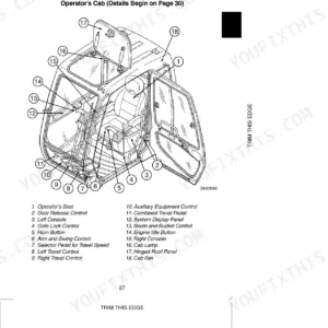 Case 9050B, 9050B Excavator operator cab controls diagram showing component locations and numbered parts list.
