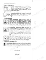 Case 9050B, 9050B Excavator manual page showing work mode, clock, machine gauges, and warning mark indicator descriptions.