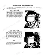 Case 930 Comfort King power steering pump identification, showing gear type Figure P-1 and roll type Figure P-2 pump photos.