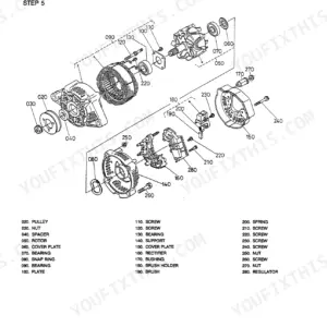 Case CK25, CK28 exploded view diagram of alternator disassembly showing rotor, rectifier, regulator, and brush holder.