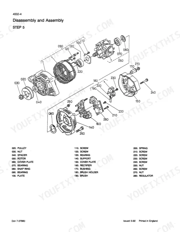 Case CK25, CK28 exploded view diagram of alternator disassembly and assembly with numbered parts list.
