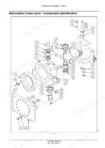 Case SV212D, SV216D exploded view diagram of the articulation frame pivot and component identification.