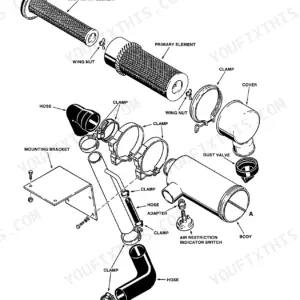 Case Corporation 1835C exploded view of gas engine air cleaner assembly, including filter elements, housing, and hoses.