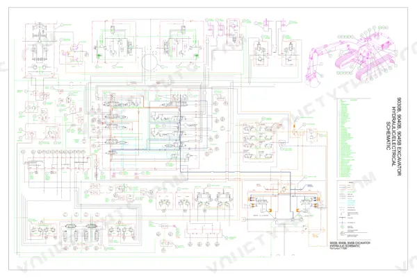 Case Corporation 9030B, 9040B, 9045B Excavator hydraulic schematic diagram with component parts list and legend.