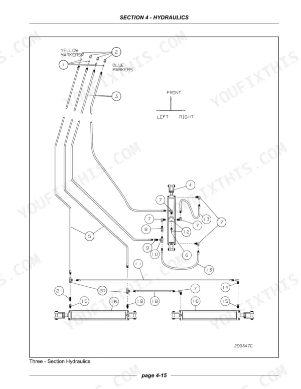 Case Corporation PTX600 PRECISION TILLAGE hydraulic diagram showing cylinder hose routing and numbered components.