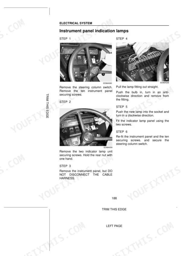Case CS68, CS68a, CS75a electrical system procedure for replacing instrument panel indication lamps.