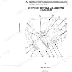 Case CX130, CX160 operator compartment controls diagram showing numbered locations of cab components and seat controls.