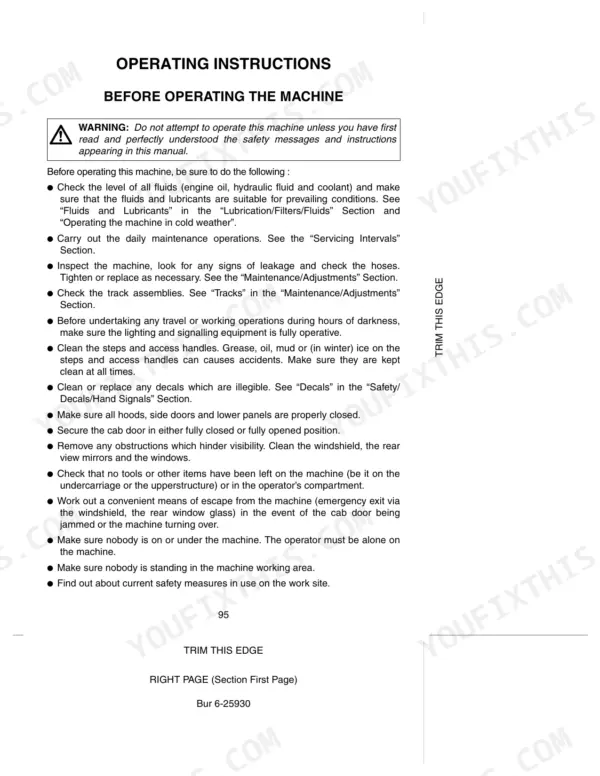 Case CX130, CX160 operating instructions checklist for pre-operation safety and machine inspection procedures.