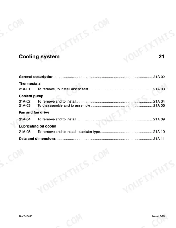 Case G 4.0, G 4.0T, Case G 4.0 cooling system table of contents listing thermostats, coolant pump, fan, and oil cooler.